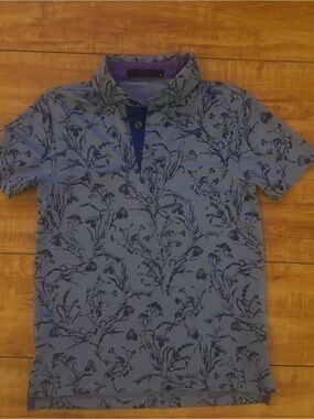 Boys Floral Print Polo Shirt - Blue